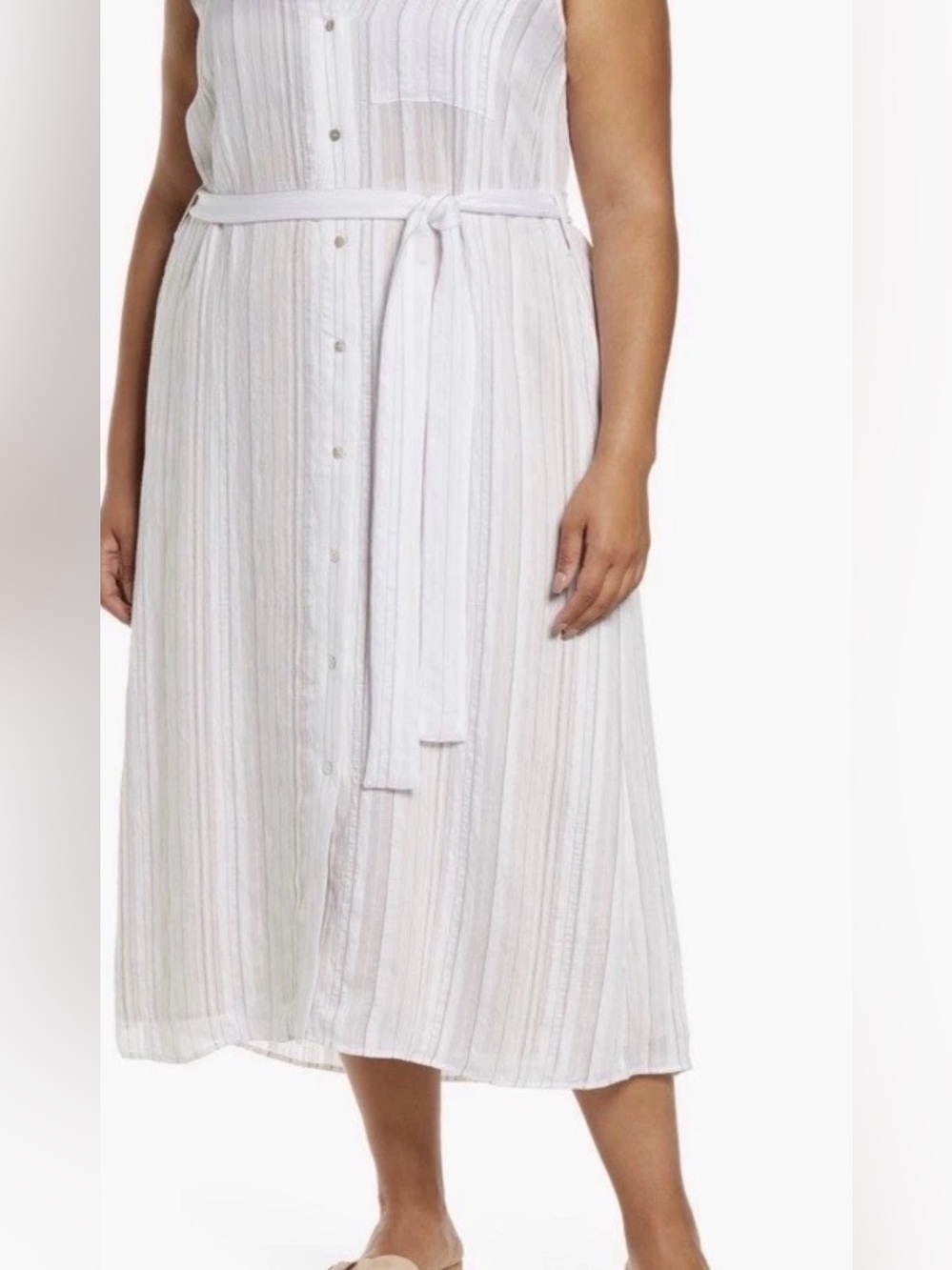 Vince Sleeveless Drapey Stripe Belted Midi Shirt Dress Plus XXL White Black NWT - Picture 4 of 10
